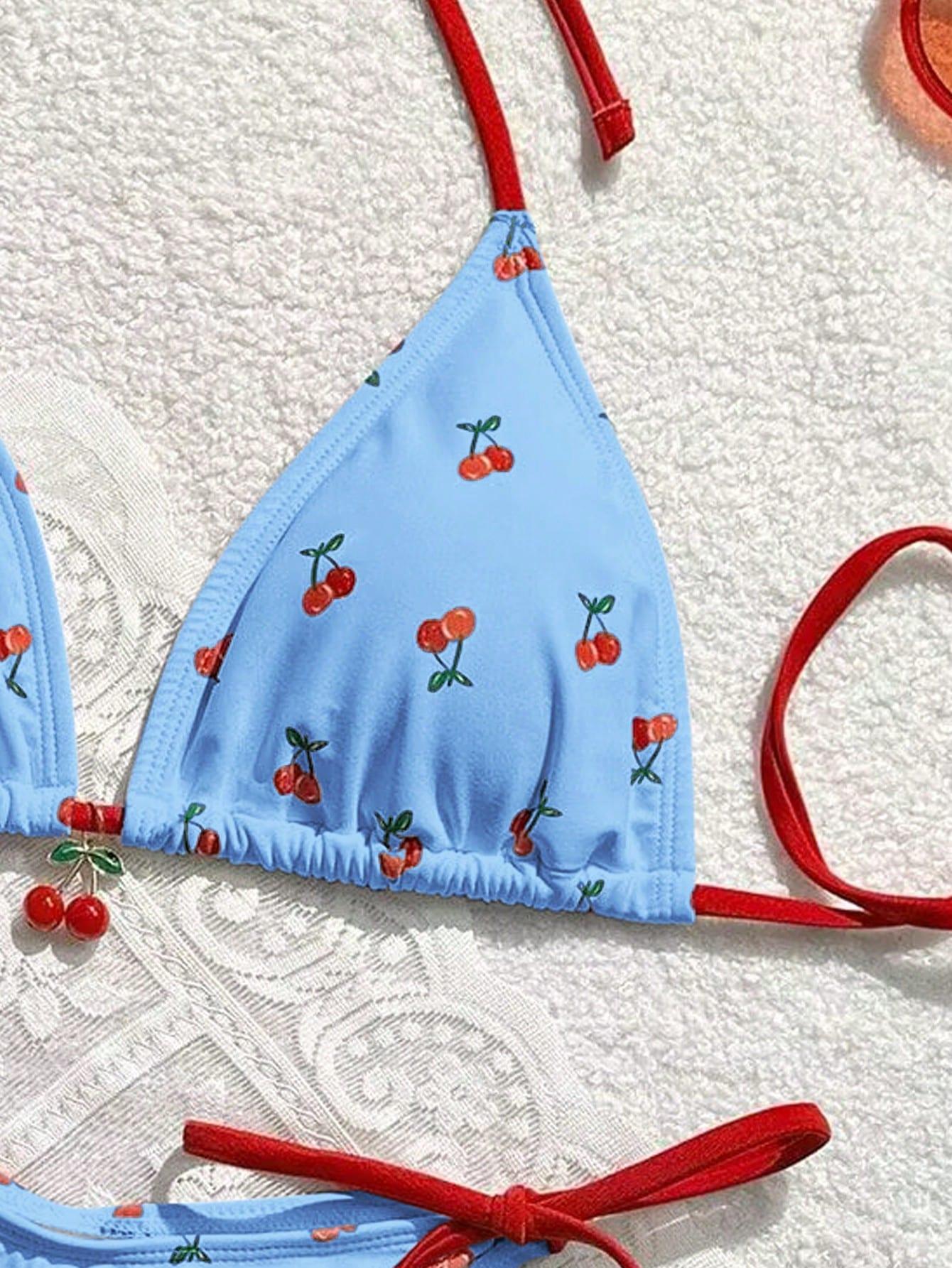 DWUCZĘŚCIOWY STRÓJ KĄPIELOWY print wisienki