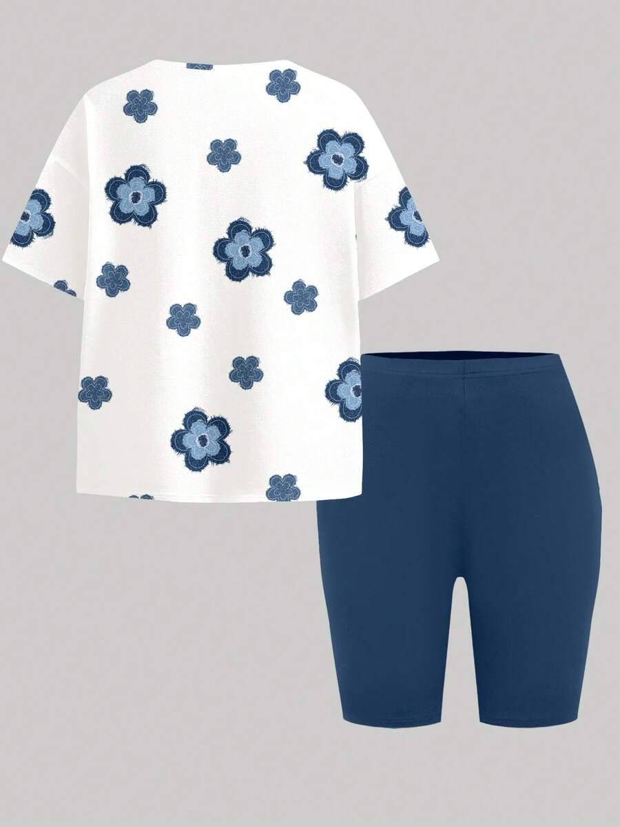 biały t-shirt wzór kwiaty