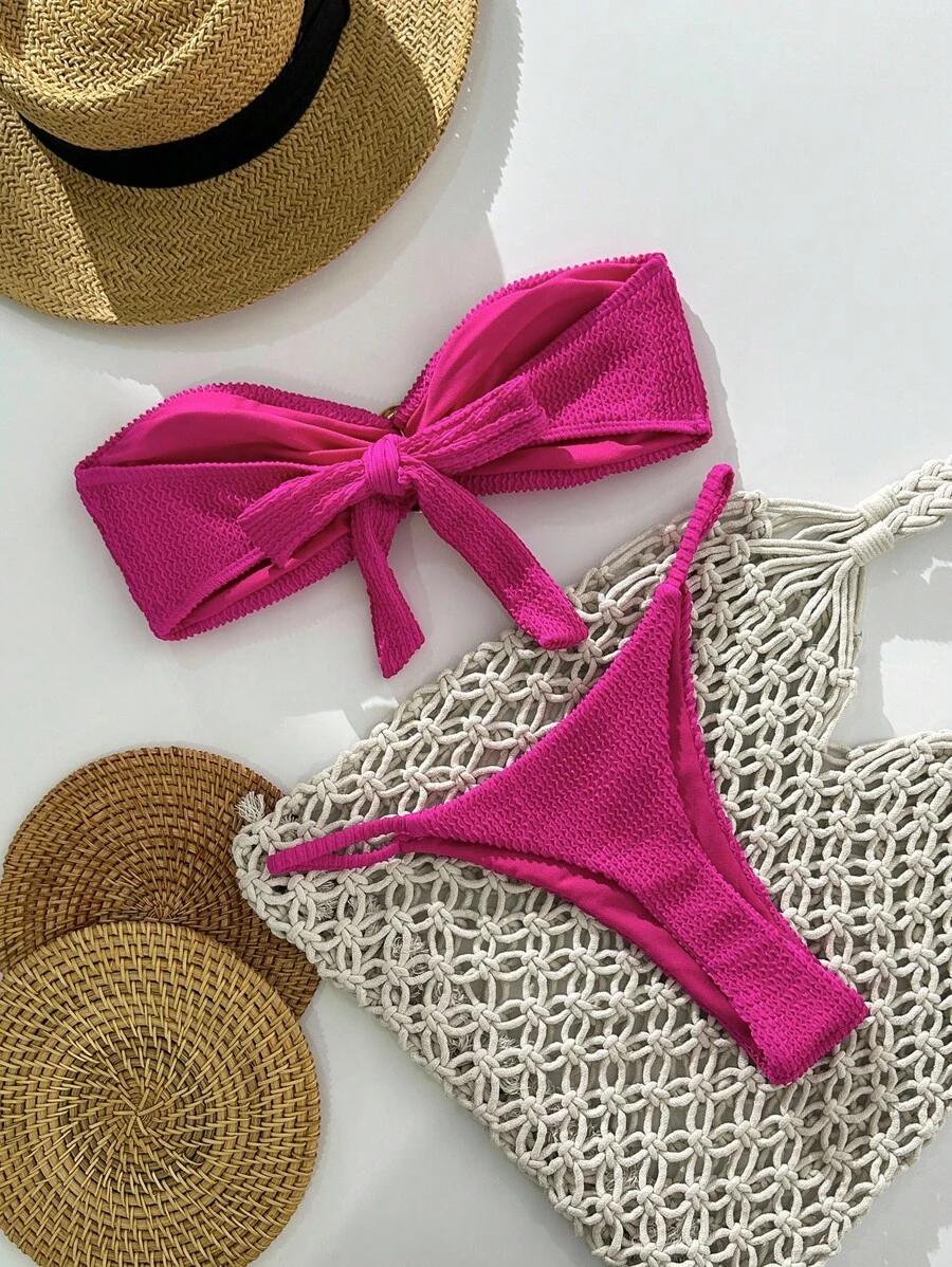 RÓŻOWY KOMPLET BIKINI STRUKTURA