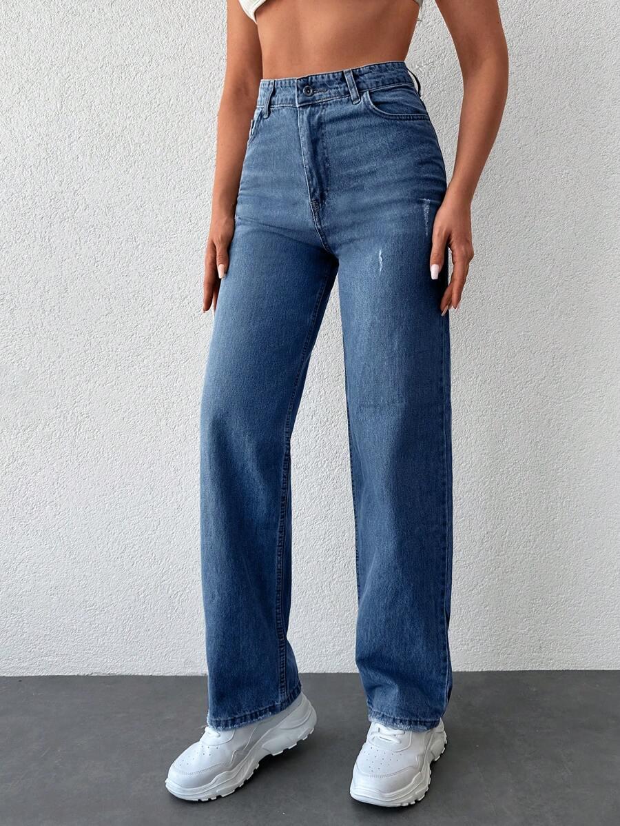 NIEBIESKIE SPODNIE JEANS SZEROKA NOGAWKA