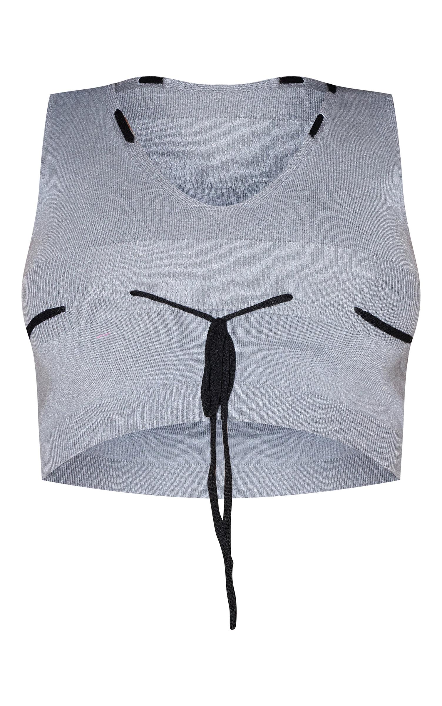 dzianinowy szary crop top wiązanie
