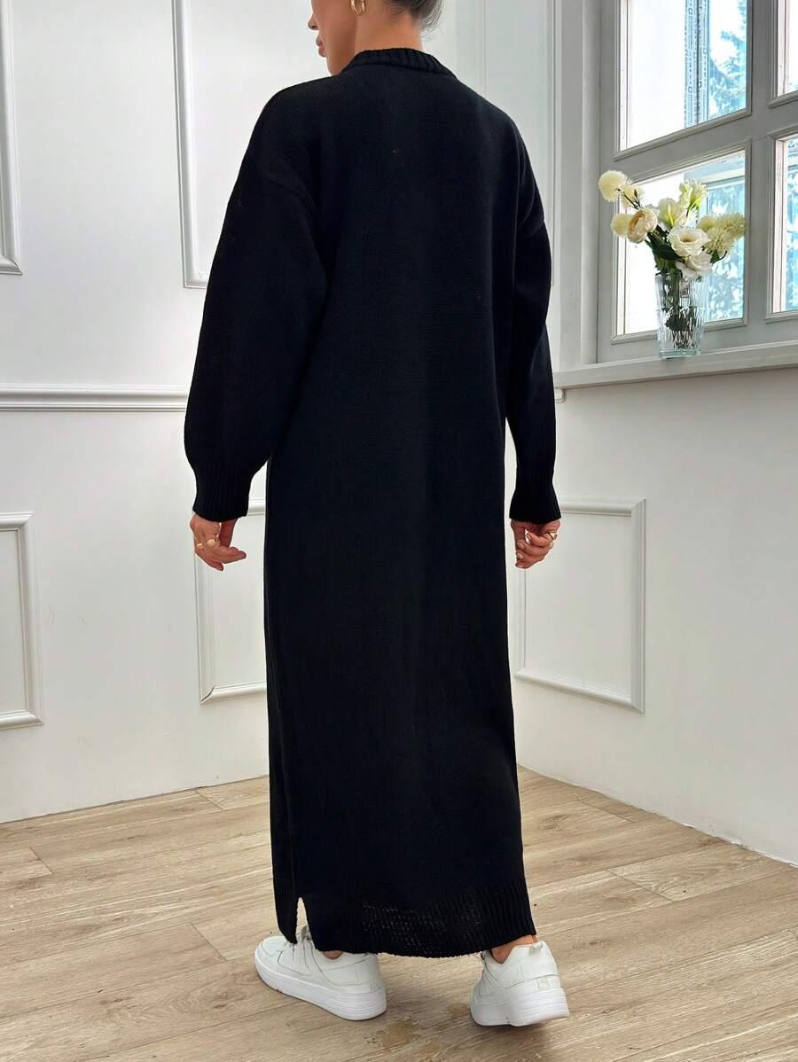 CZARNA SUKIENKA DZIANINA V-NECK