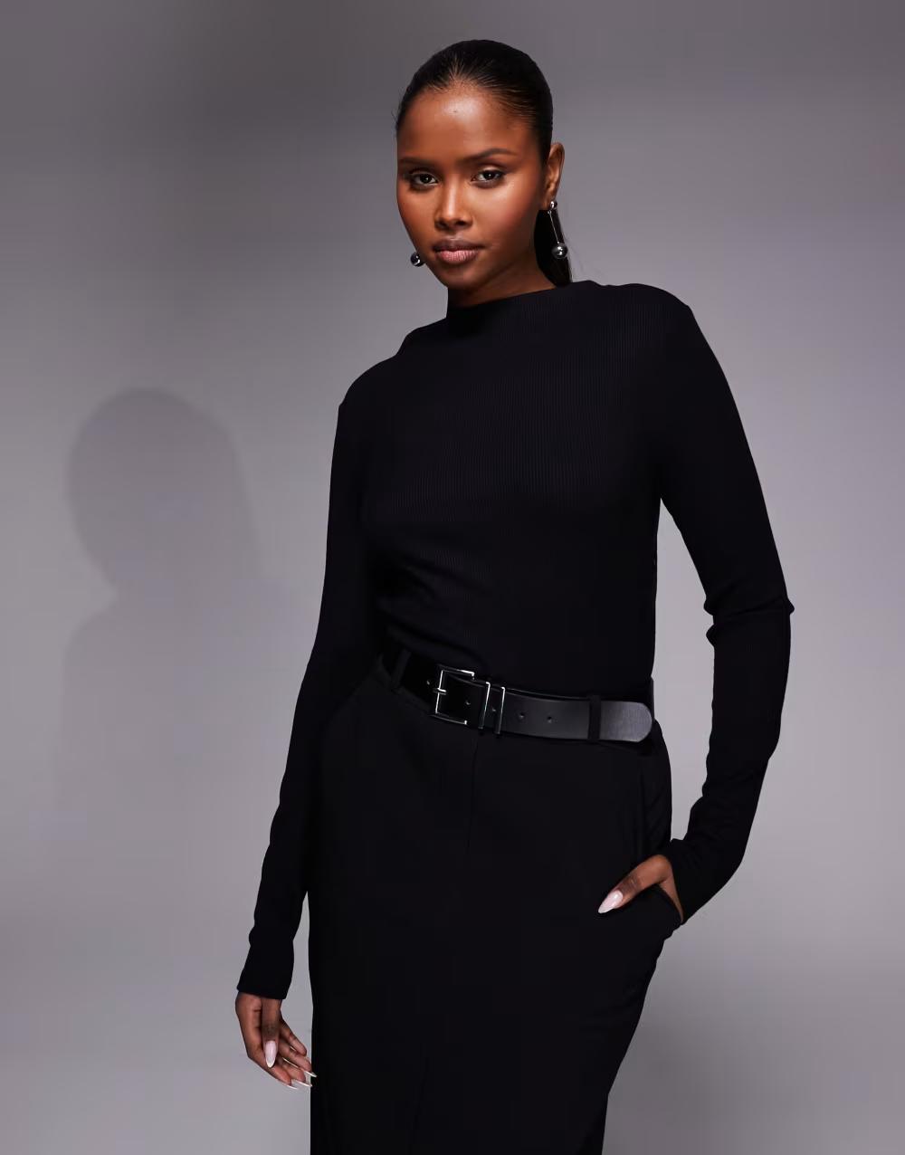 CZARNA MIDI SUKIENKA DŁUGI RĘKAW