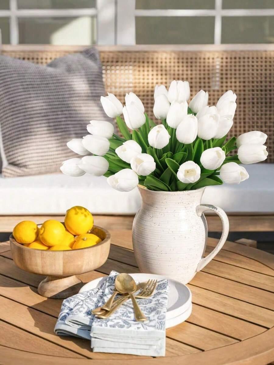 BIAŁE SZTUCZNE KWIaTKI TULIPANY 5-PACK