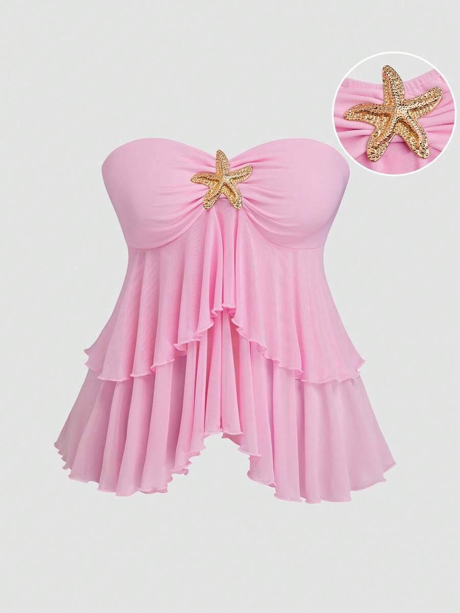 różowy top odkryte ramiona