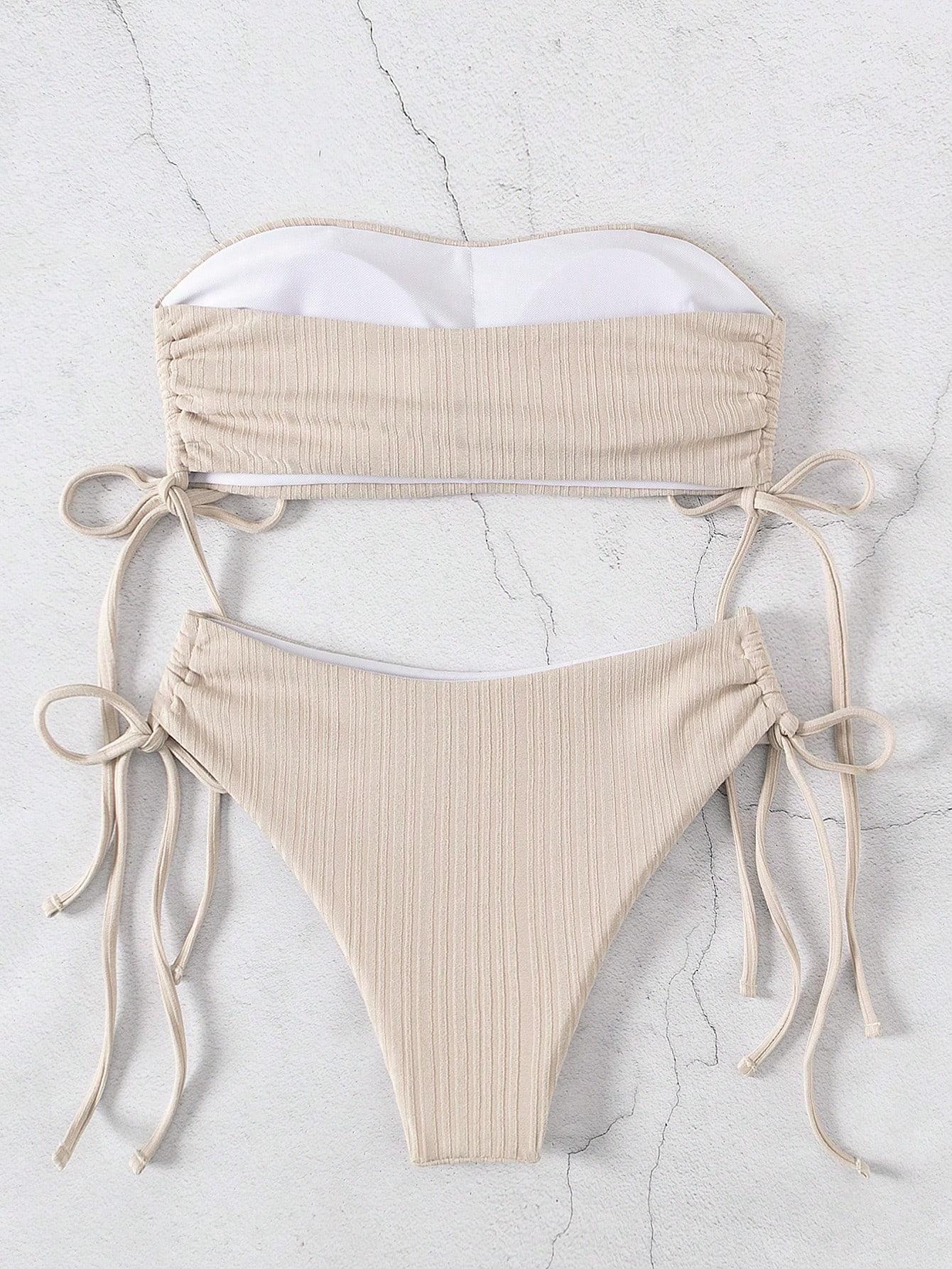 kremowy komplet bikini prążki