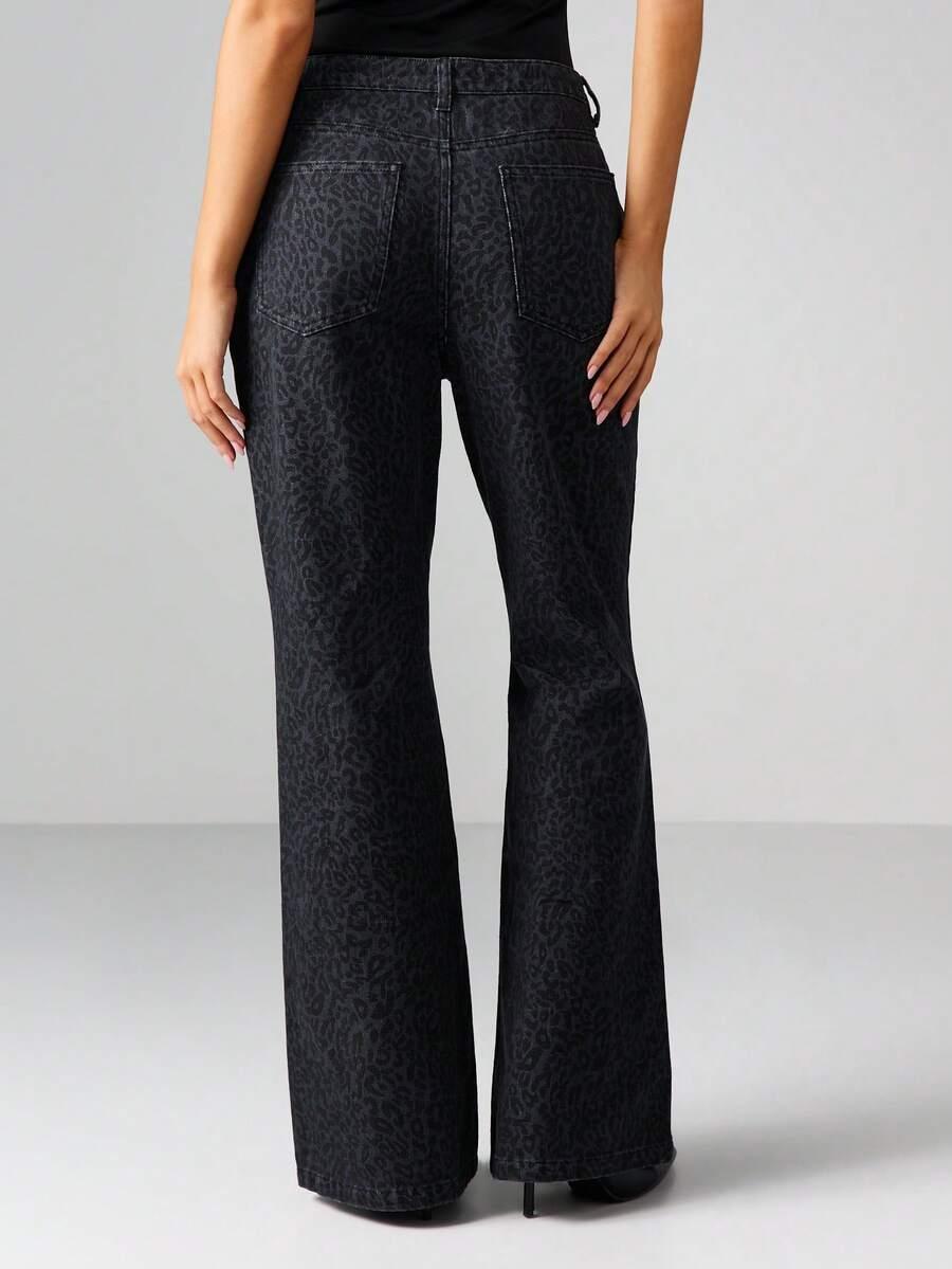 spodnie jeans wzór panterka