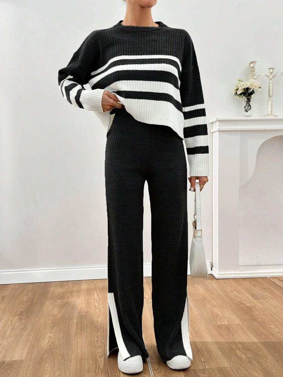 sweter spodnie komplet kontrast