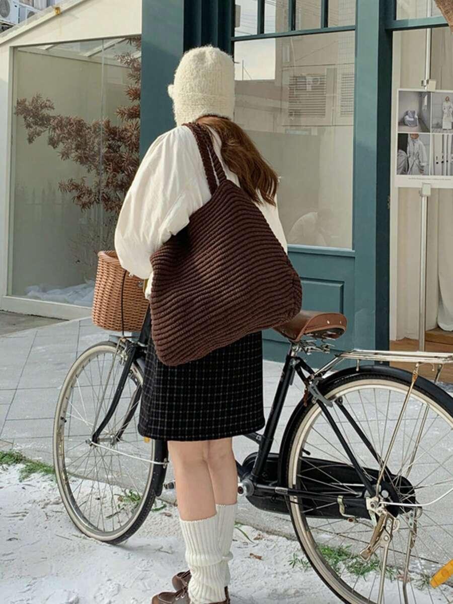 BRĄZOWA DZIANINOWA TOREBKA