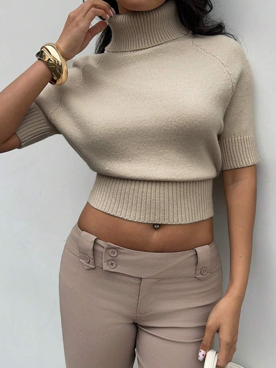 beżowy sweter krótki rękaw