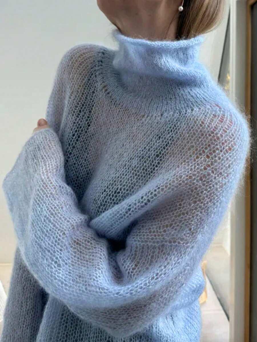 NIEBIESKI SWETER GOLF z domieszką wełny