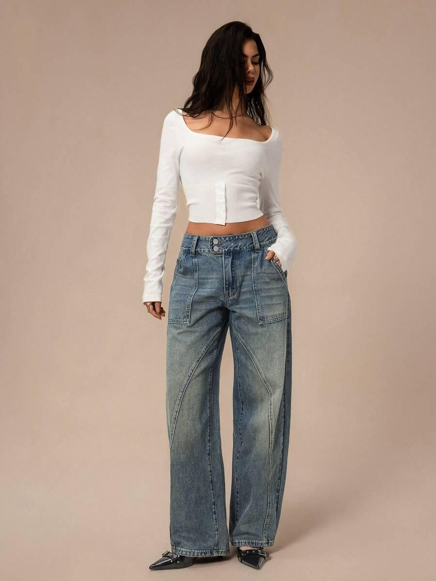 MOM JEANS DAMSKIE WYSOKI STAN BAWEŁNIANE