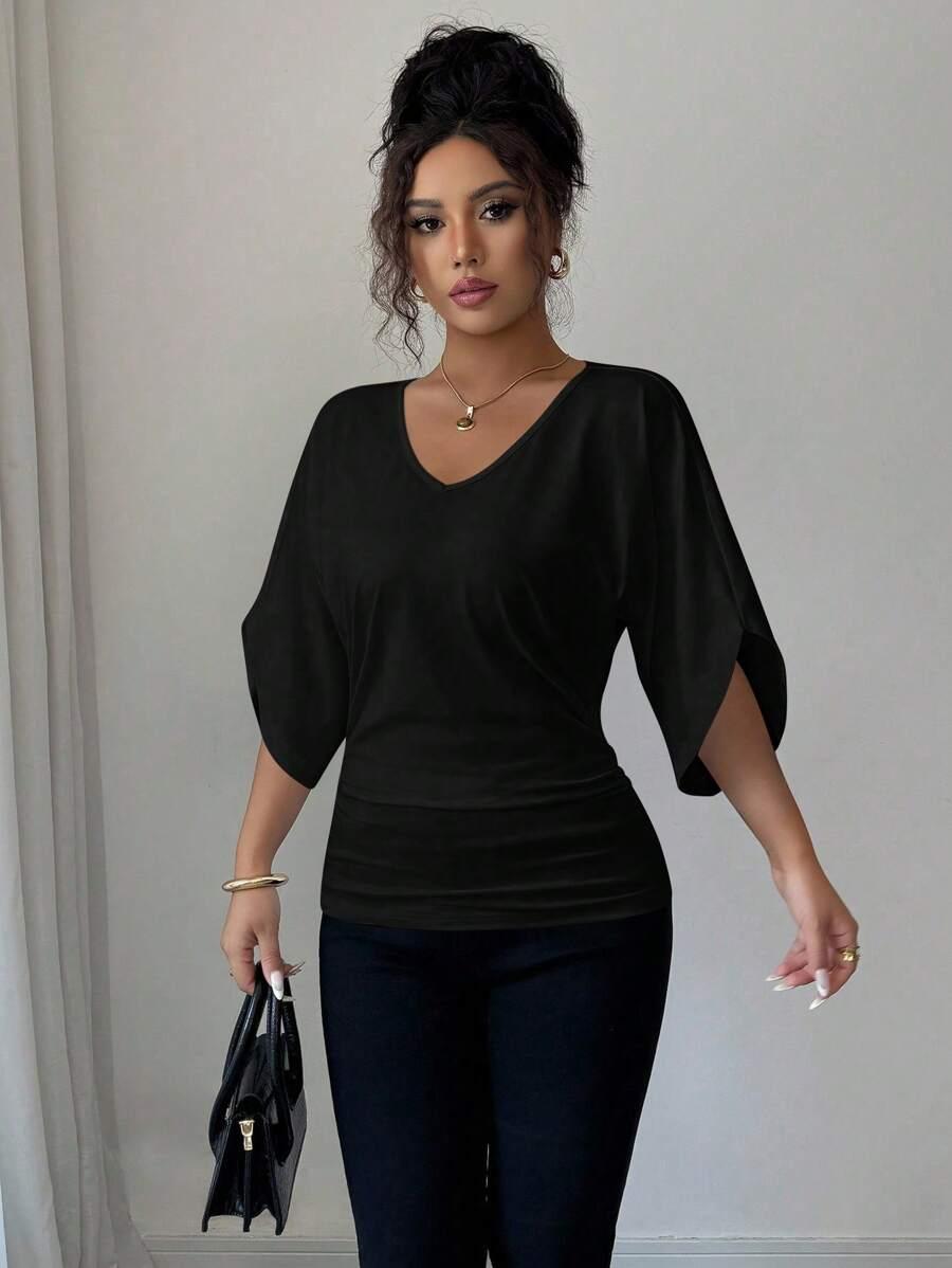 czarna bluzka v-neck 