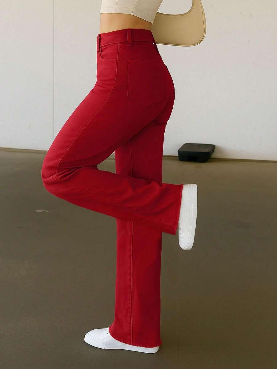 CZERWONE SPODNIE JEANS