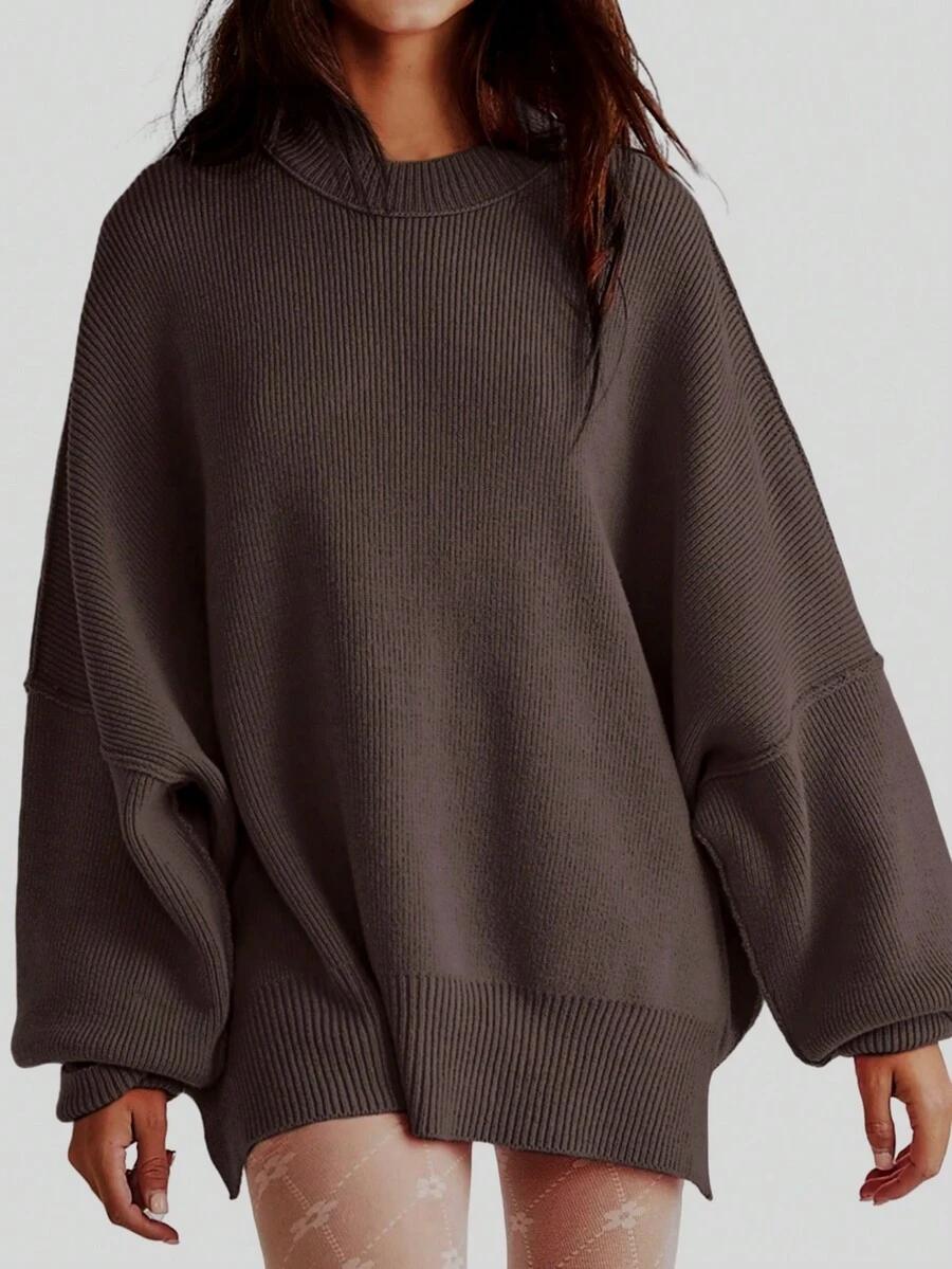 BRĄZOWY SWETER OKRĄGŁY DEKOLT 