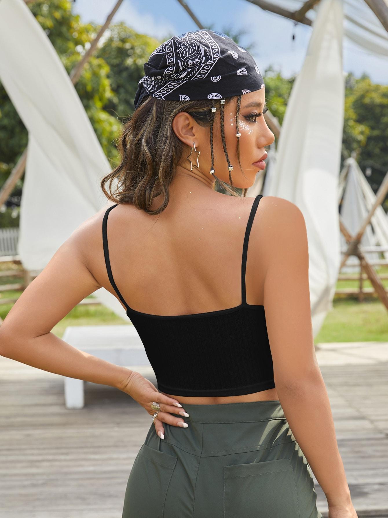czarny crop top wiązanie