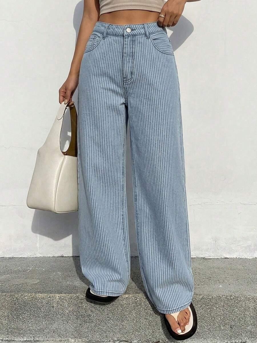 NIEBIESKIE SPODNIE JEANS W PASKI