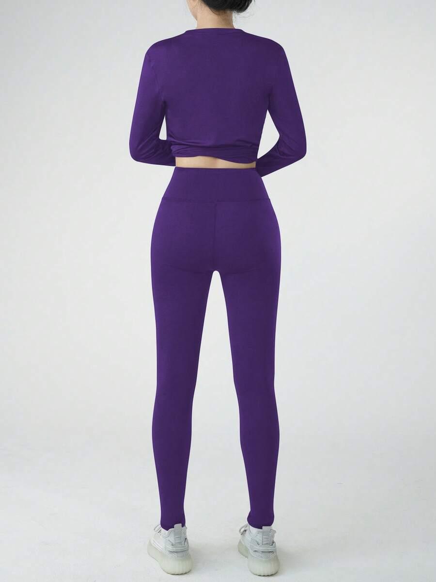 FIOLETOWY KOMPLET BLUZKA LEGGINSY 