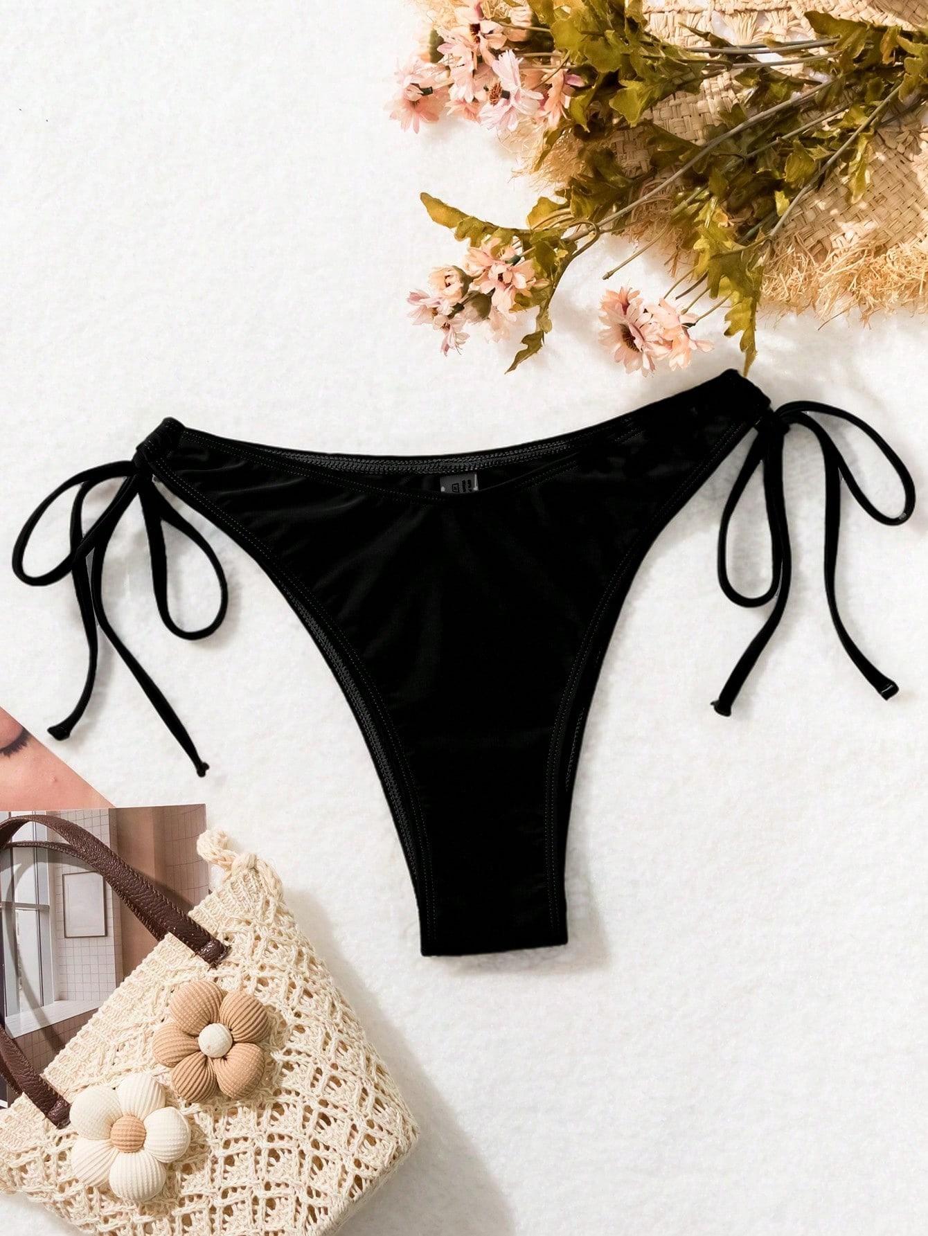 CZARNY DÓŁ OD BIKINI WIĄZANIE
