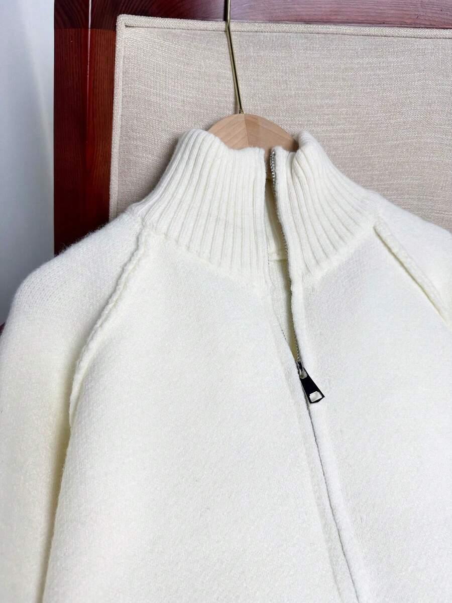 kremowy DZIANINOWY SWETER ZIP 