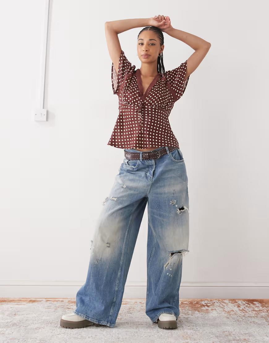 BRĄZOWY TOP W GROSZKI
