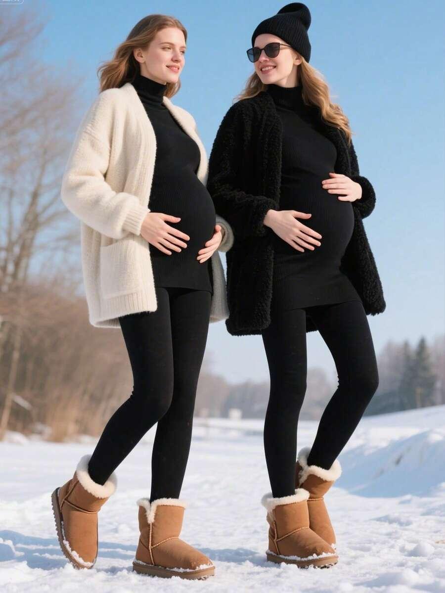 czarne ocieplane legginsy ciążowe 500DEN