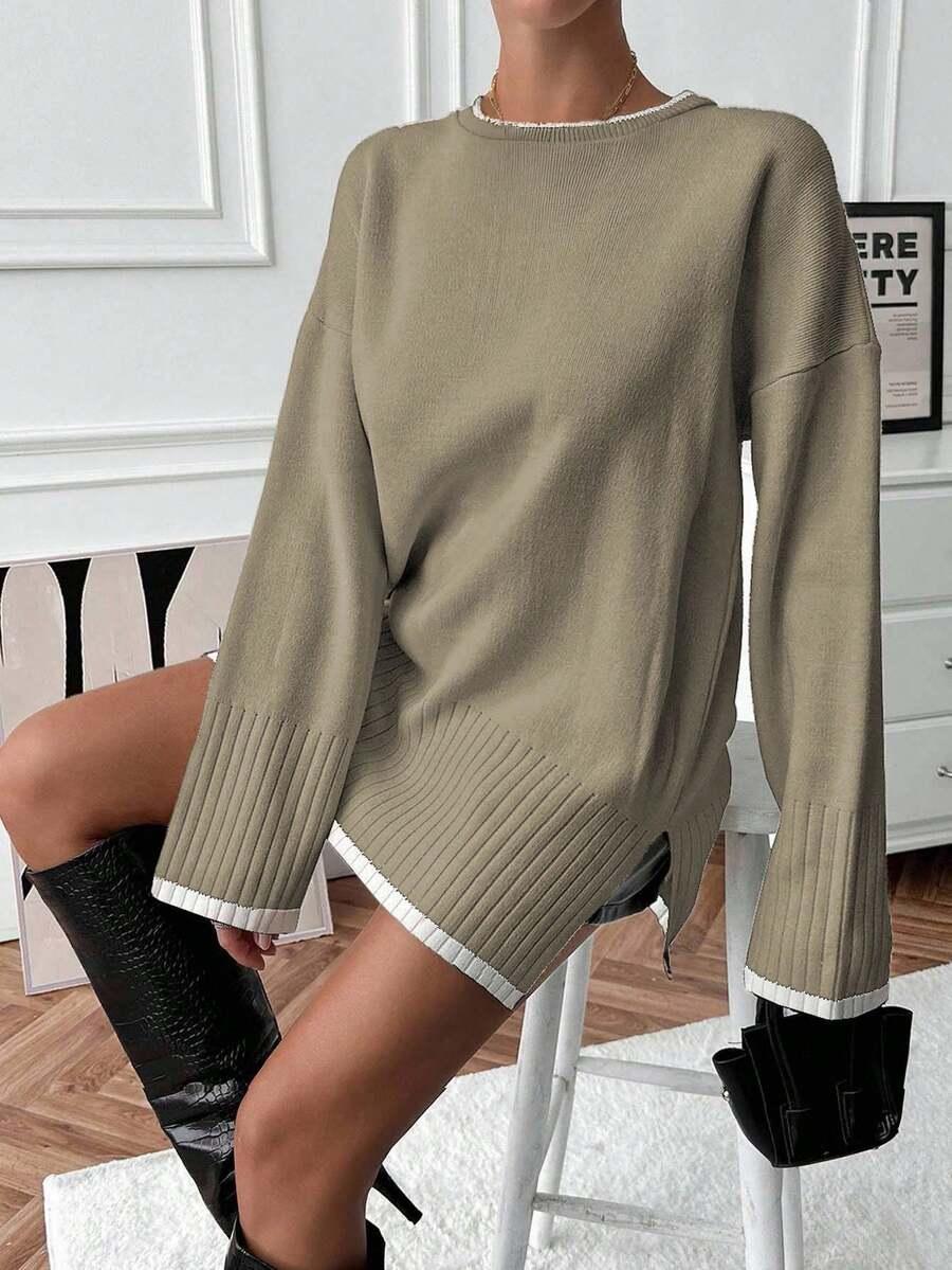 BRĄZOWY SWETER OKRĄGŁY DEKOLT