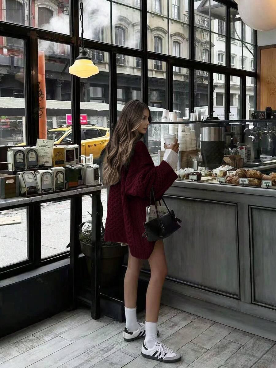BORDOWY DZIANINOWY SWETER