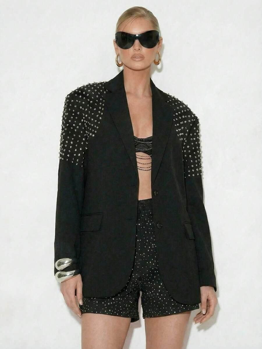 CZARNA MARYNARKA OVERSIZE zdobienie