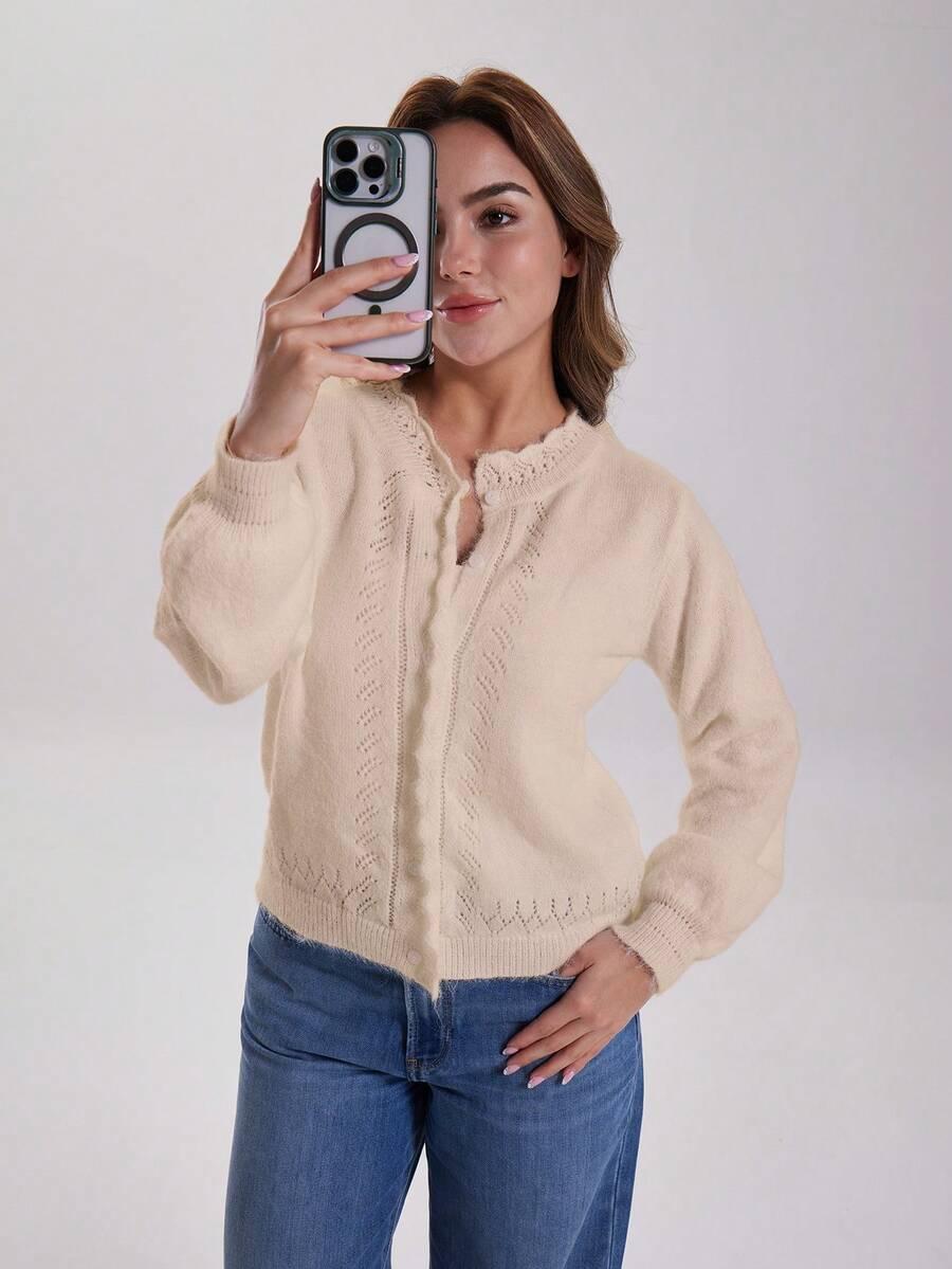 SWETER KARDIGAN Z DOMIESZKĄ WEŁNY