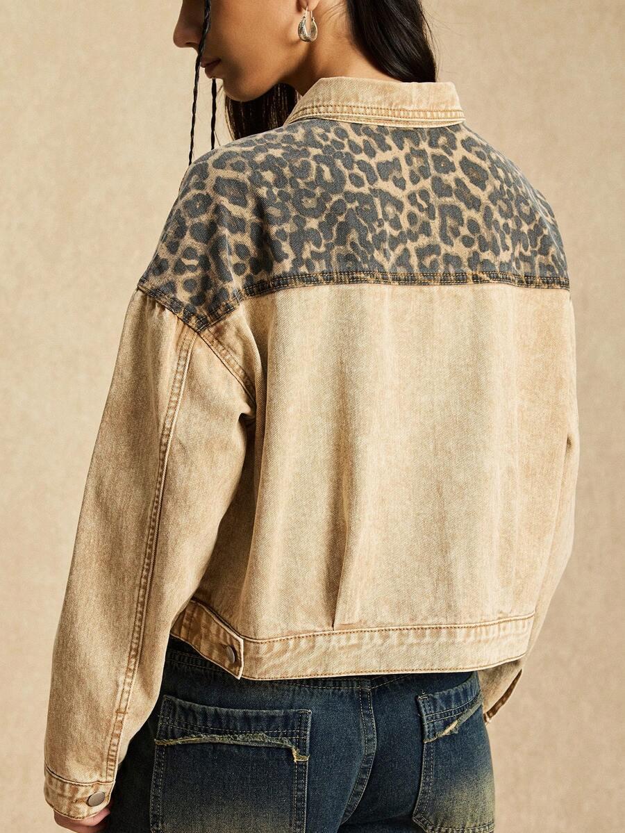 BEZOWA KURTKA JEANS ANIMAL PRINT