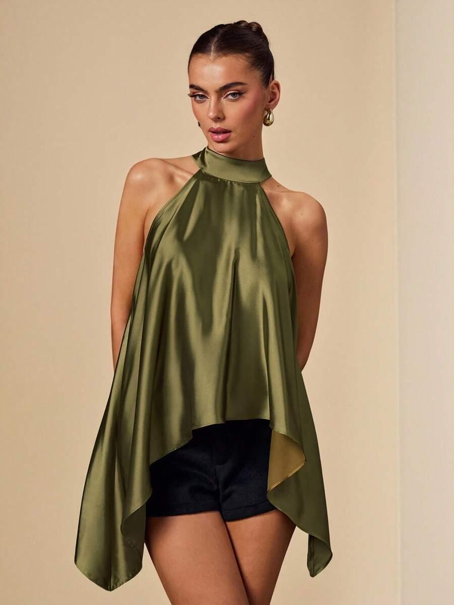 zielony satynowy top