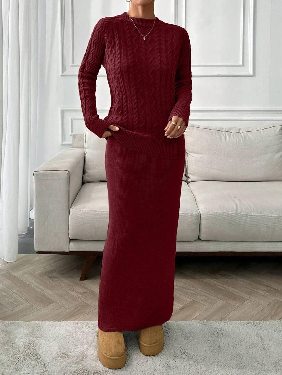 CZERWONY KOMPLET SWETER SPÓDNICA 
