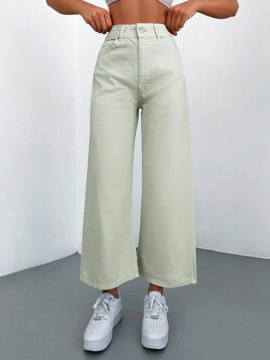 miętowe spodnie jeans wysoki stan
