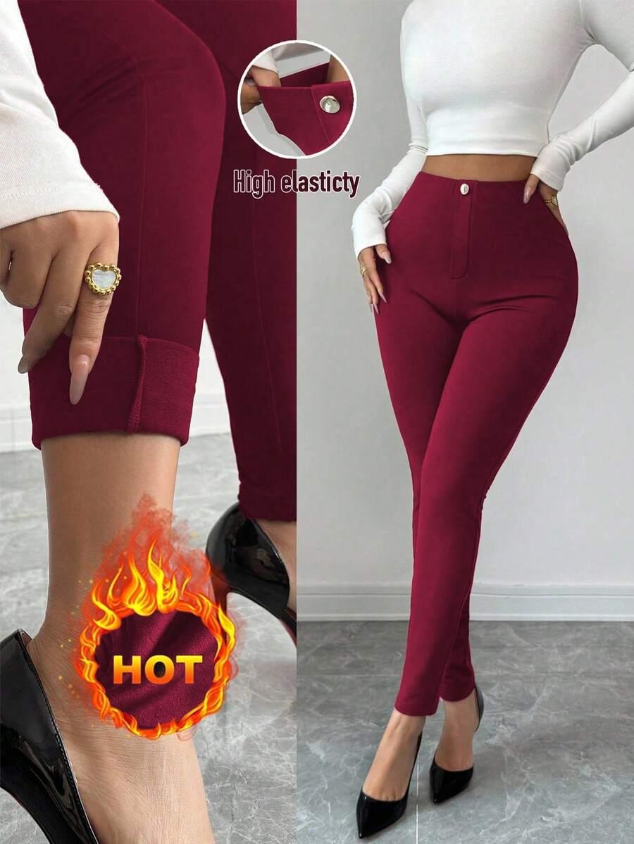 czerwone legginsy wysoki stan 
