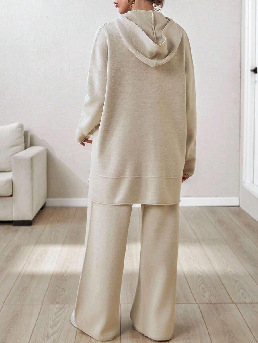 BEŻOWY DZIANINOWY KOMPLET OVERSIZE SPODNIE BLUZA