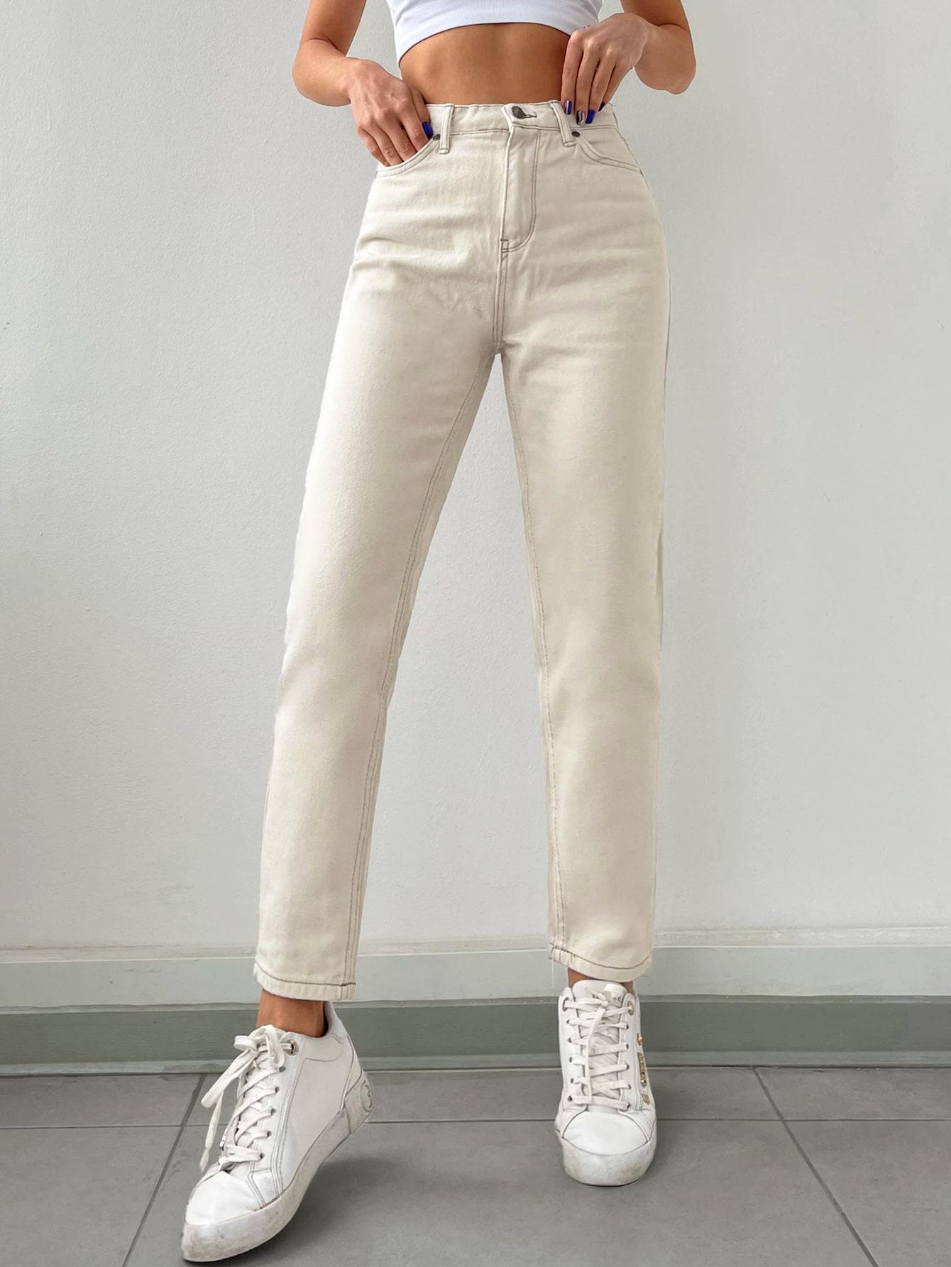 KREMOWE SPODNIE JEANS