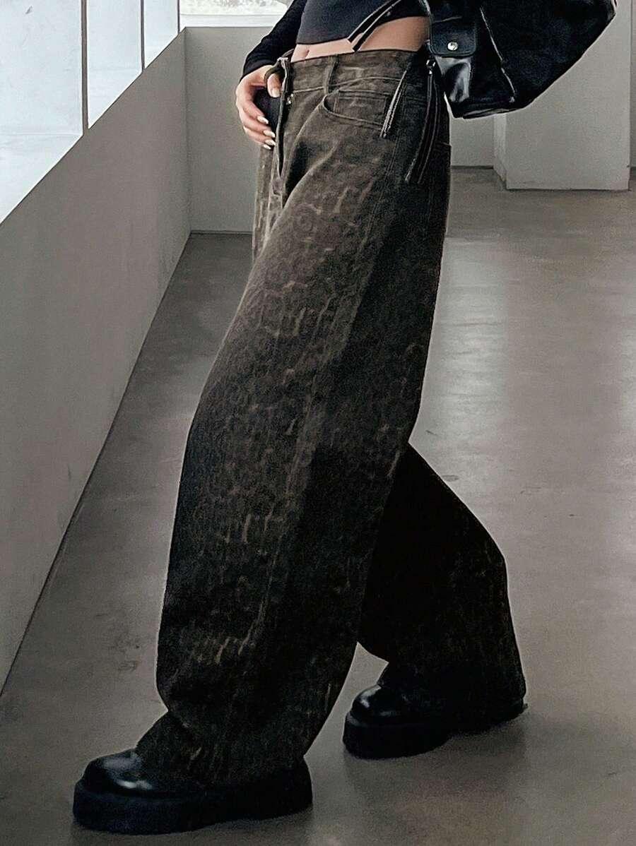 SPODNIE JEANS Z SZEROKIMI NOGAWKAMI ANIMAL PRINT 