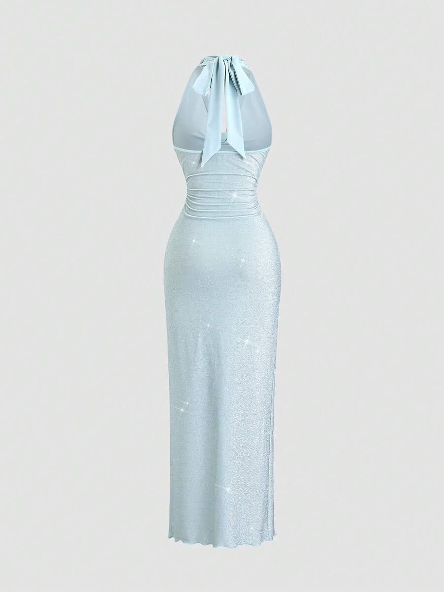 NIEBIESKA SUKIENKA MAXI WIĄZANIE