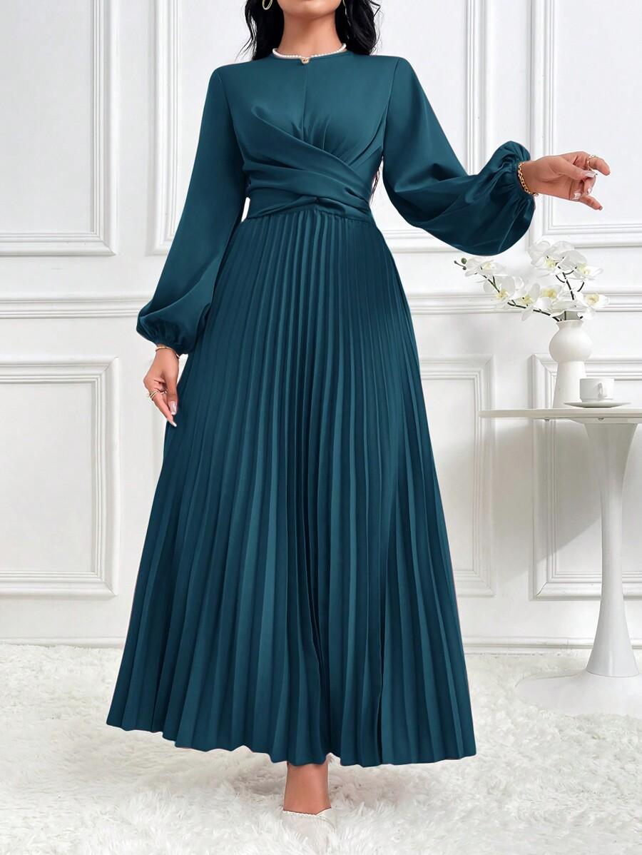 NIEBIESKA PLISOWANA MAXI SUKIENKA