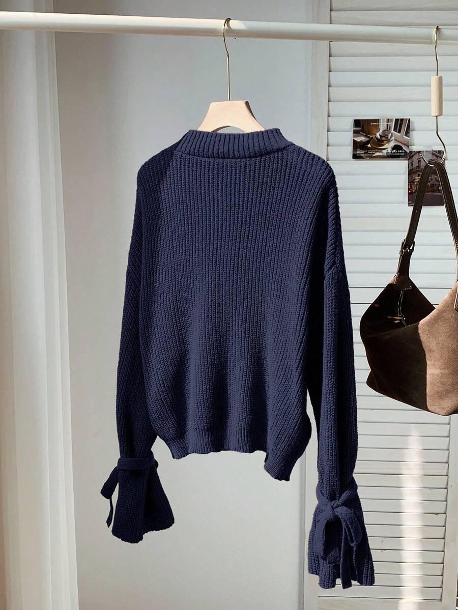GRANATOWY DZIANINOWY SWETER 