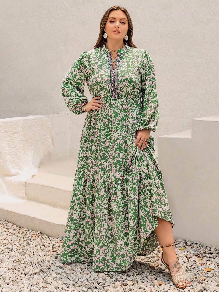 MAXI SUKIENKA V-NECK KWIATY
