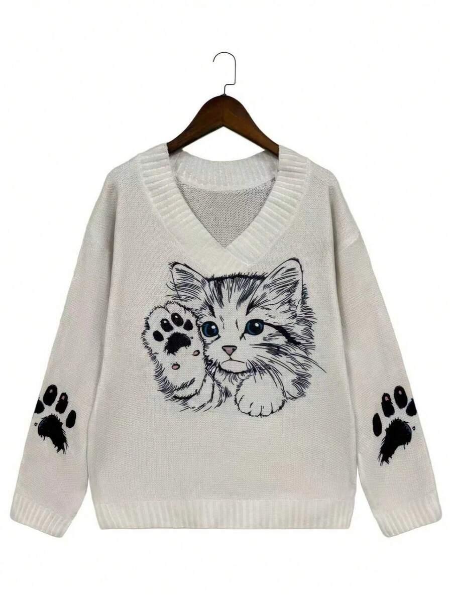 beżowy sweter nadruk