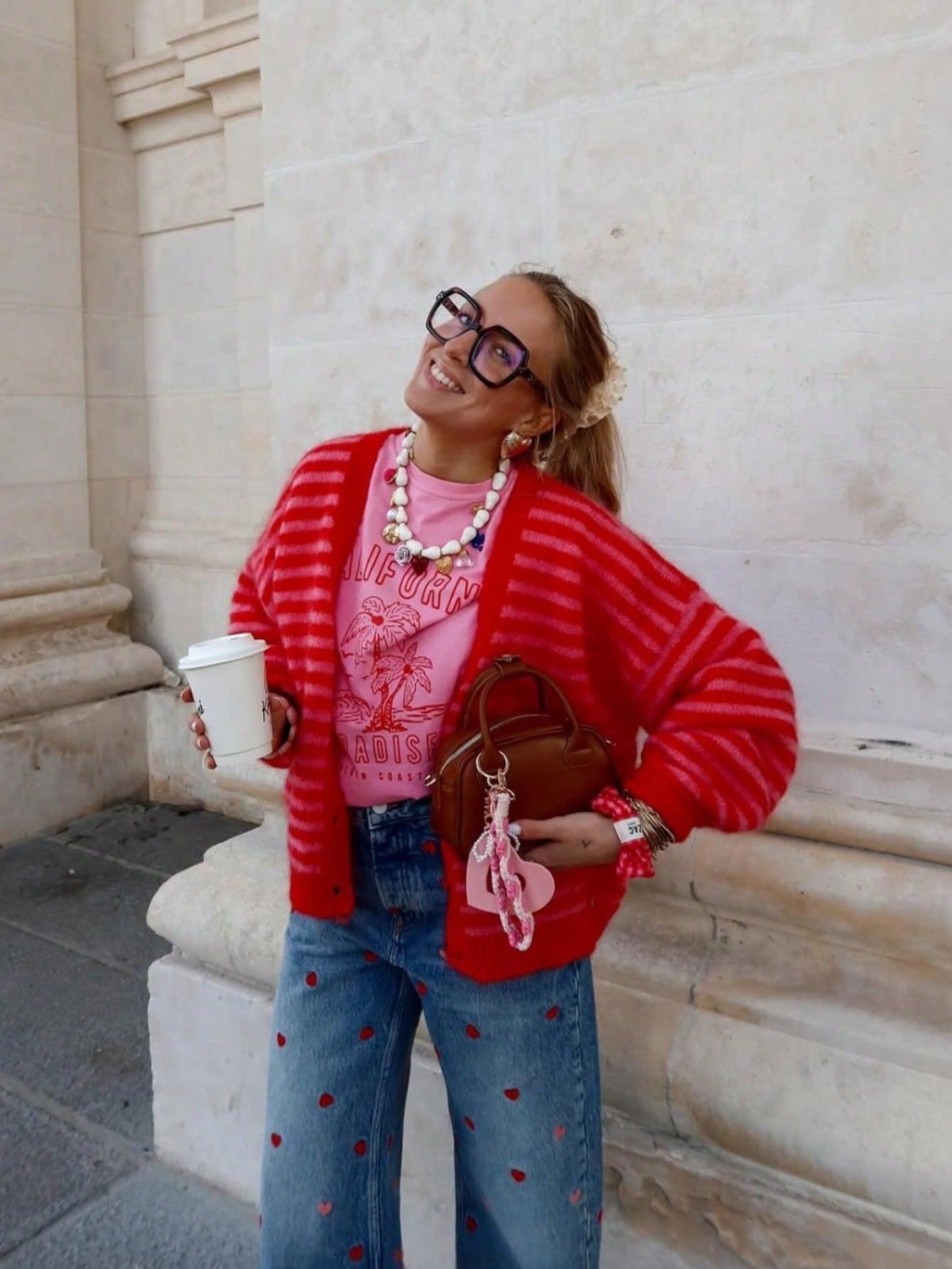 sweter w paski guziki