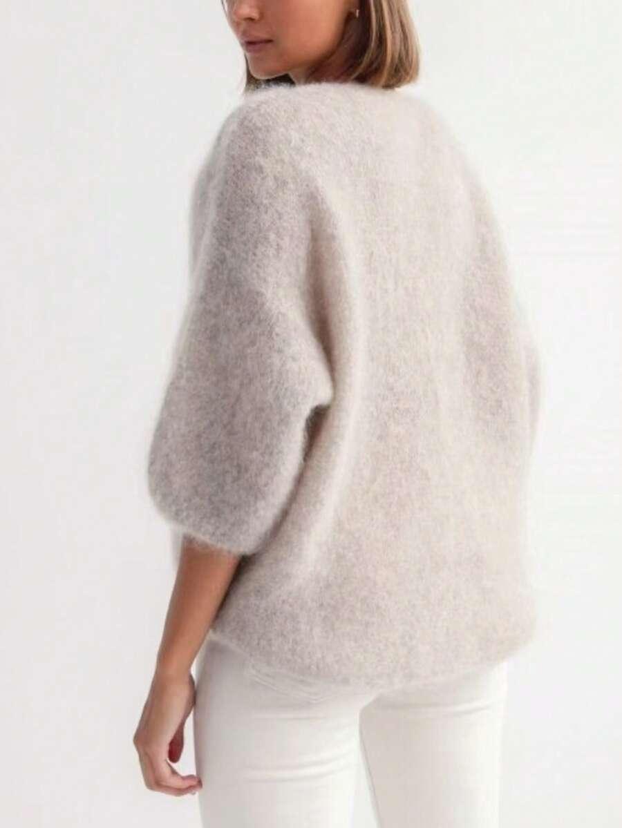 BEŻOWY SWETER V-NECK 