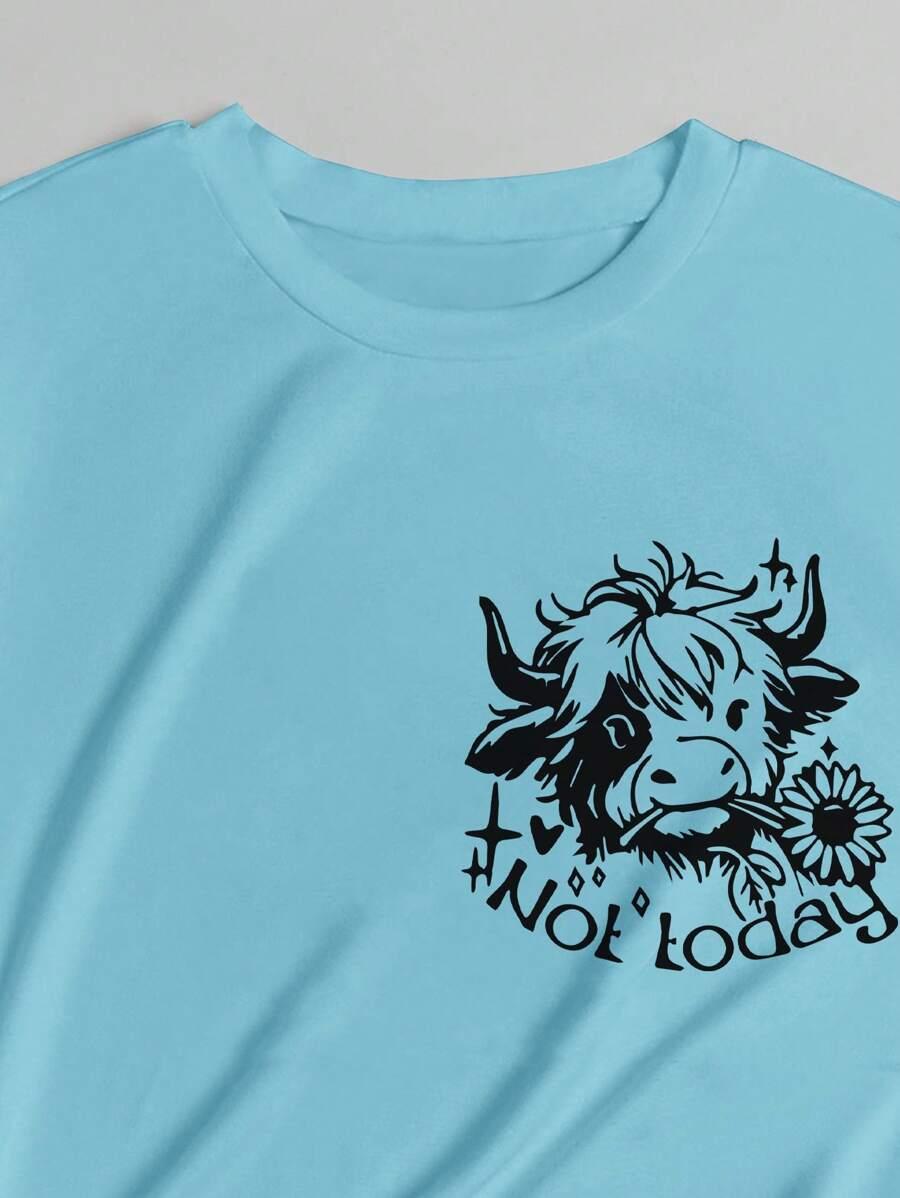 NIEBIESKI T-SHIRT NADRUK NAPISY