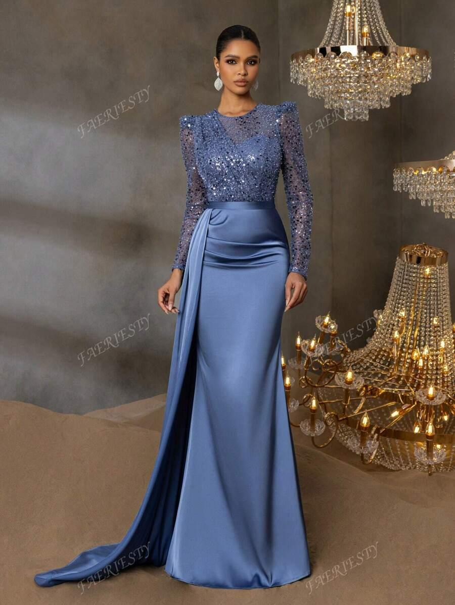 NIEBIESKA MAXI SUKIENKA CEKINY