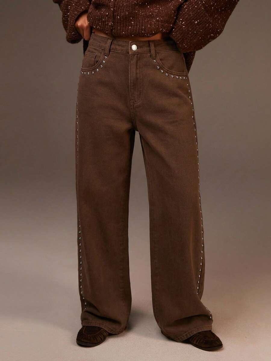 brązowe spodnie jeans 