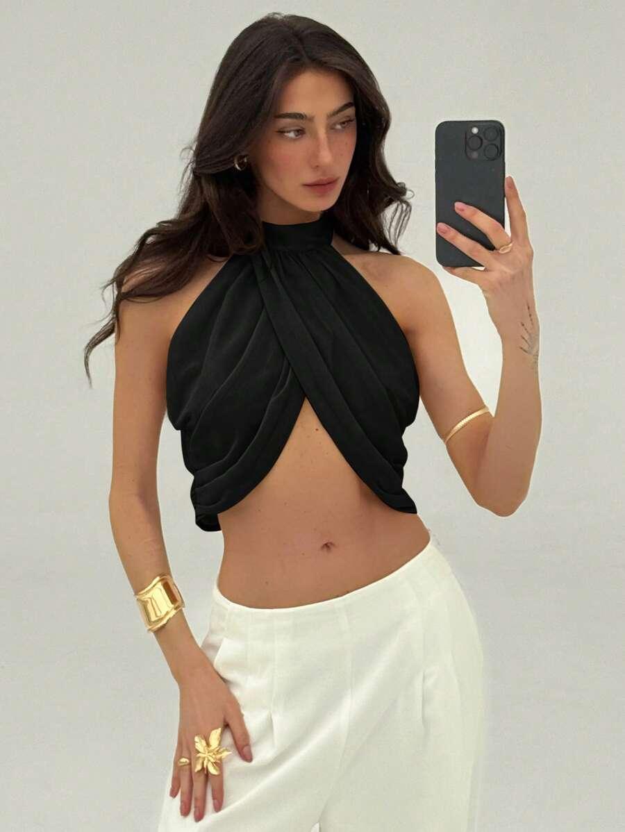 czarny asymetryczny top 