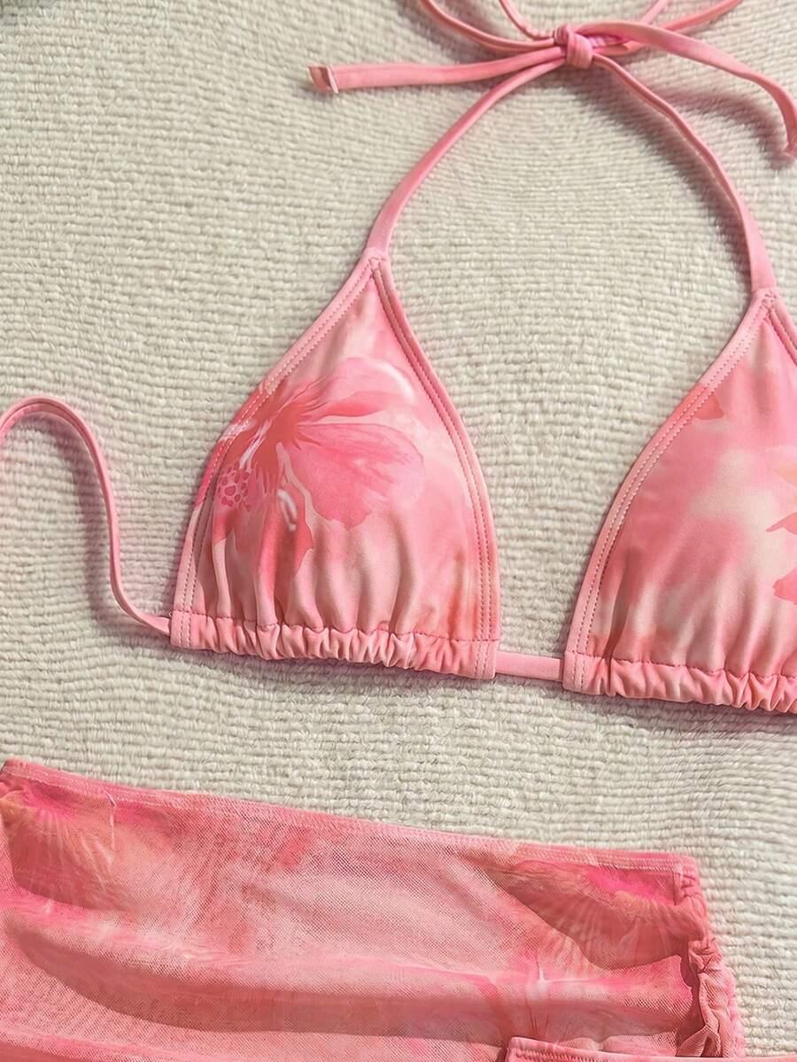 trzyczęściowy komplet bikini pareo